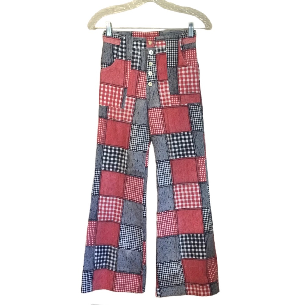 Vintage Handmade Patchwork Bell Bottom Jeans - image 1